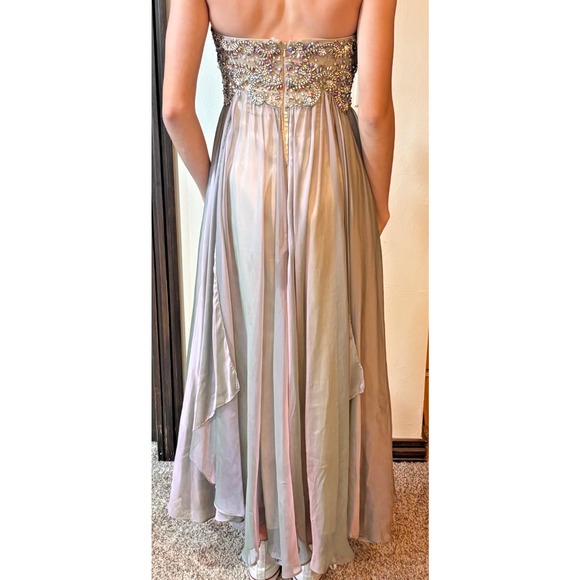 Jovani Strapless Beaded Empire Chiffon Evening Prom Dress Gown – Taupe/Lilac – 6 - Picture 5 of 7